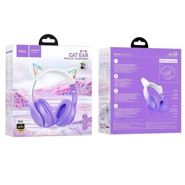 Беспроводные наушники Hoco W42 Cat с кошачьими ушками и LED-подсветкой &mdash; Фиолетовые 1021 фото