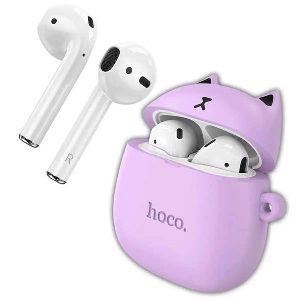 Бездротові навушники Hoco EW45 Bluetooth з чохлом &laquo;Котики&raquo; &mdash; Фіолетові 1013 фото